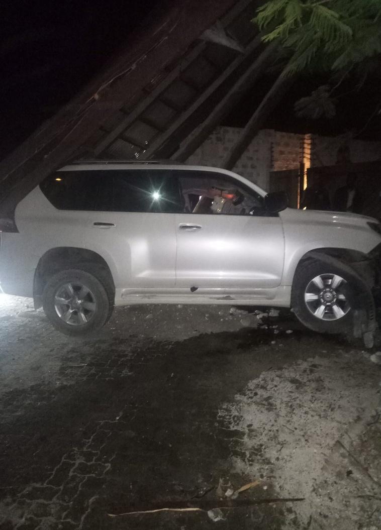 SUV damaged in a night-time accident at the Diani Beach Road junction near Lotfa Hotel